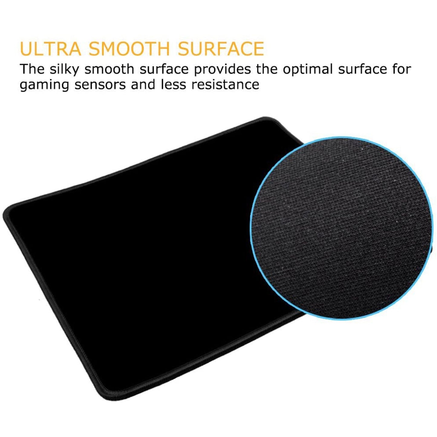 Wukusy Simple Mouse Pad for computer mouse, black fabric surface with stitched edges, designed for smooth mouse movement.