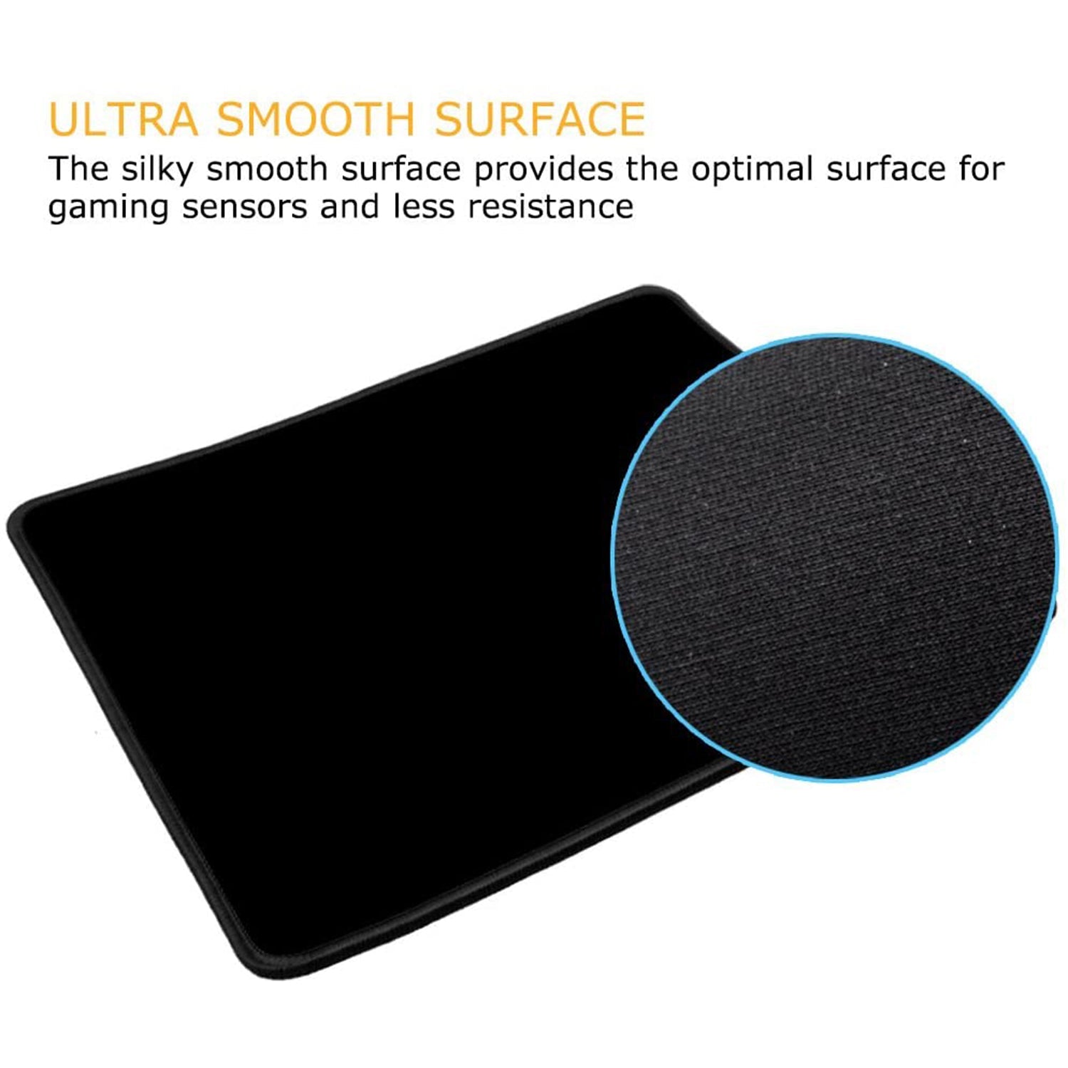 Wukusy Simple Mouse Pad for computer mouse, black fabric surface with stitched edges, designed for smooth mouse movement.