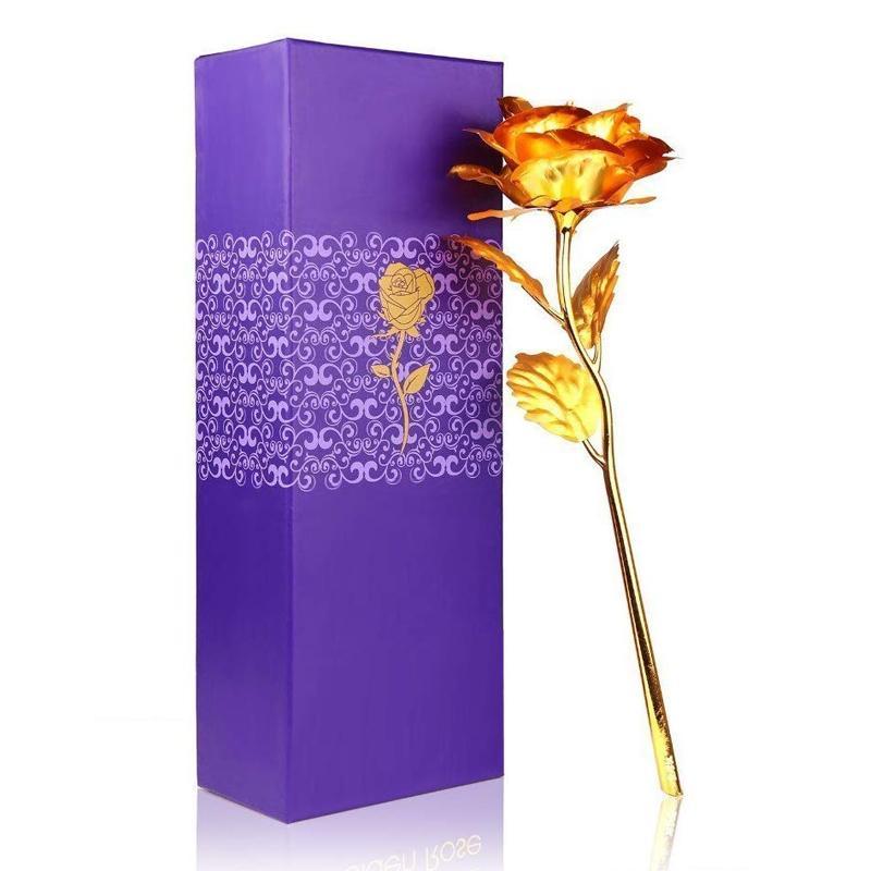 Wukusy 24k artificial golden rosegold red rose, 10-inch luxury flower with gift box, perfect for elegant accessories and gifts.