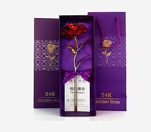 Wukusy 24k gold-plated artificial rose in rosegold and red, 10-inch flower with gift box, perfect for elegant accessories.