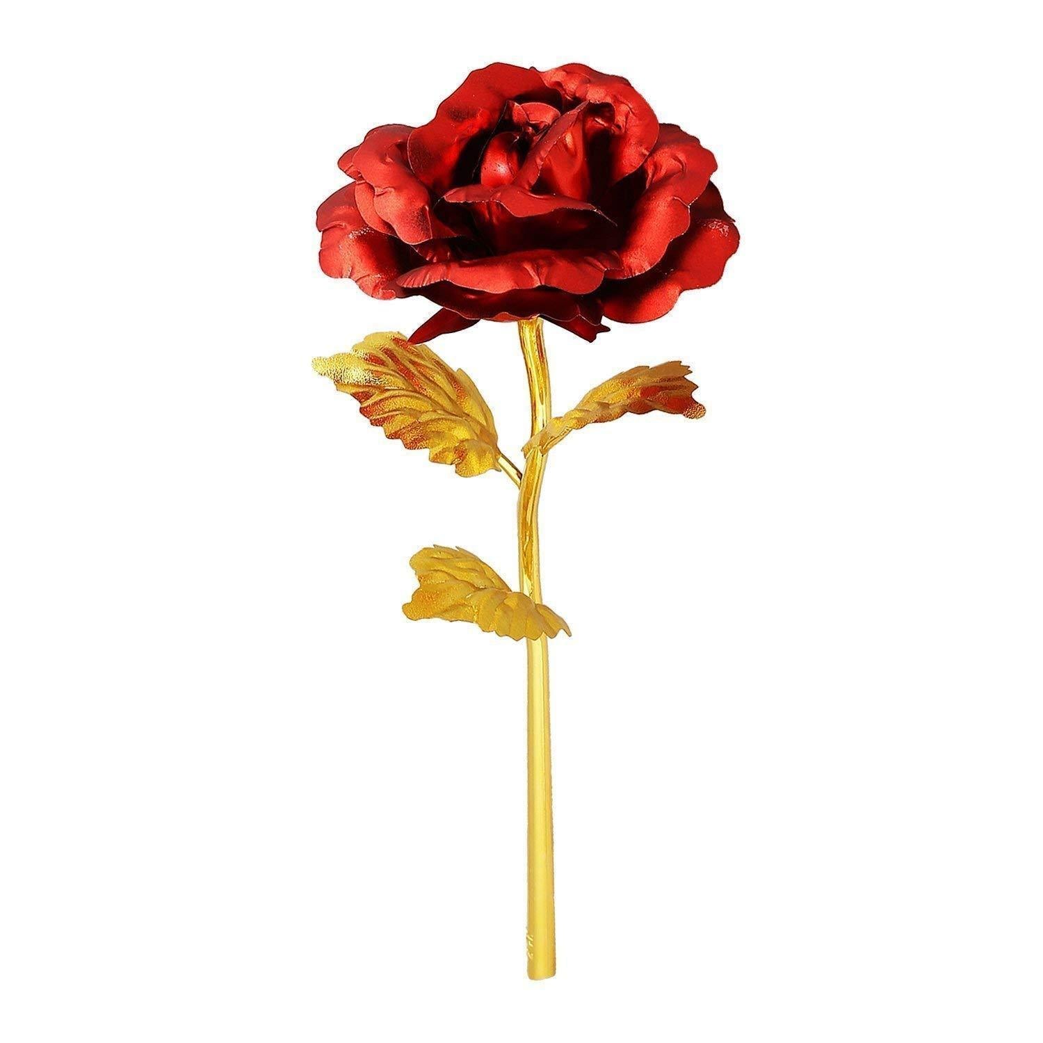 Wukusy 10-inch artificial golden rosegold red rose with gift box, decorative accessory for special occasions.