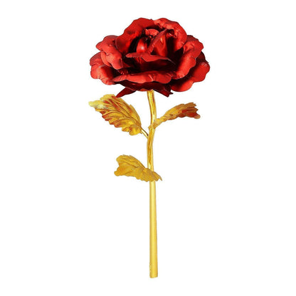 Wukusy 10-inch artificial golden rosegold red rose with gift box, decorative accessory for special occasions.