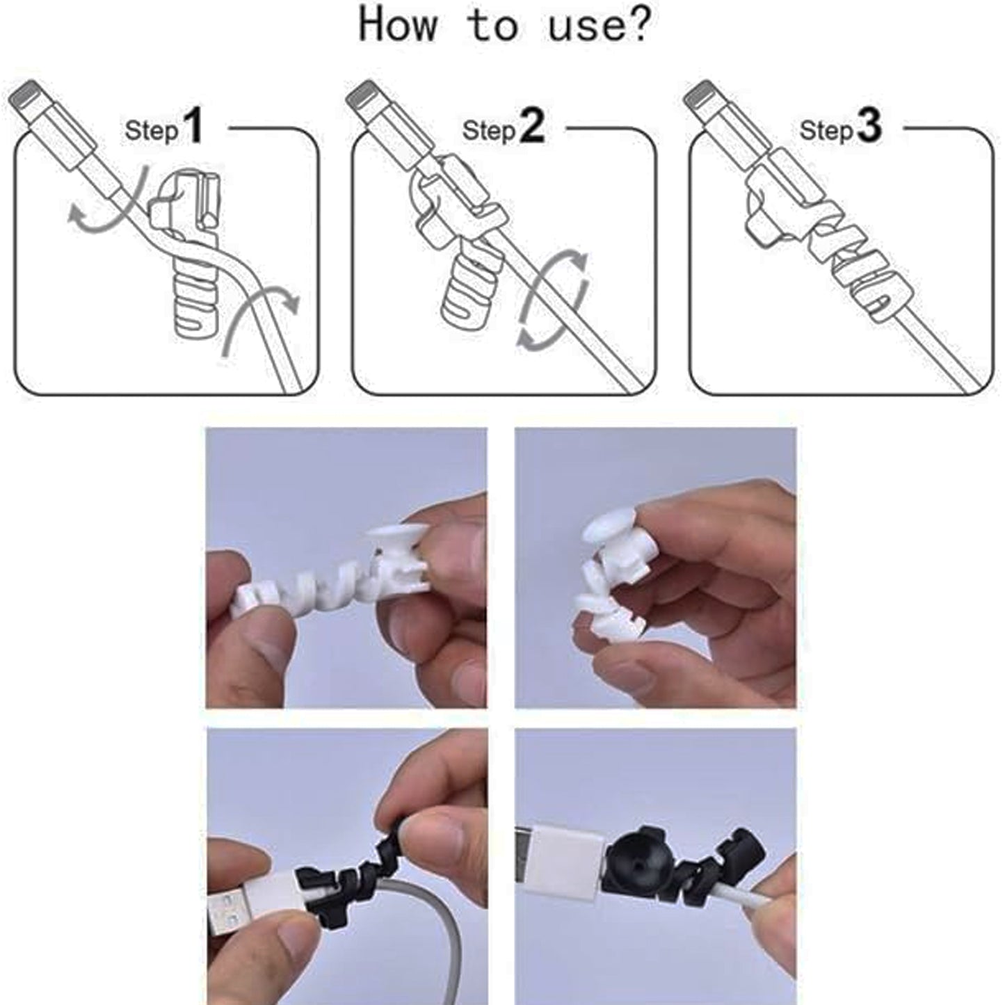 Wukusy cable cord protector saver set with suction ends, includes four flexible protectors for preventing cable fraying and tangling.