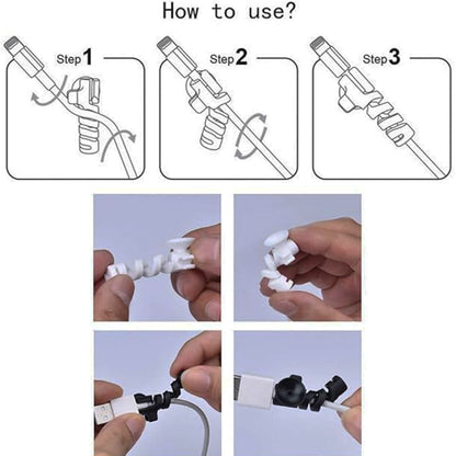 Wukusy cable cord protector saver set with suction ends, includes four flexible protectors for preventing cable fraying and tangling.