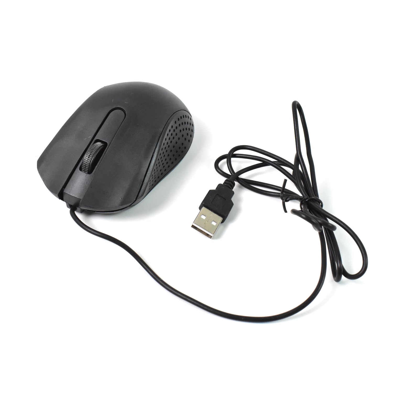 Wukusy wired optical computer mouse M-022 with ergonomic design, connected via USB for precise control on a desk.