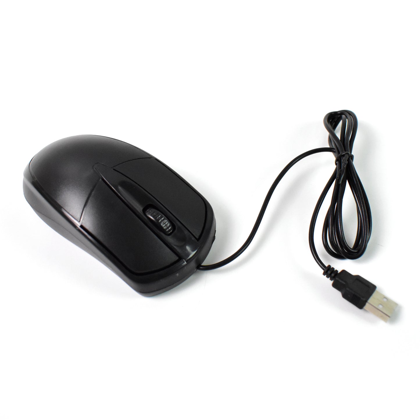 Wukusy wired optical computer laptop mouse M-045, black, with scroll wheel and USB connector, used for precise cursor control.