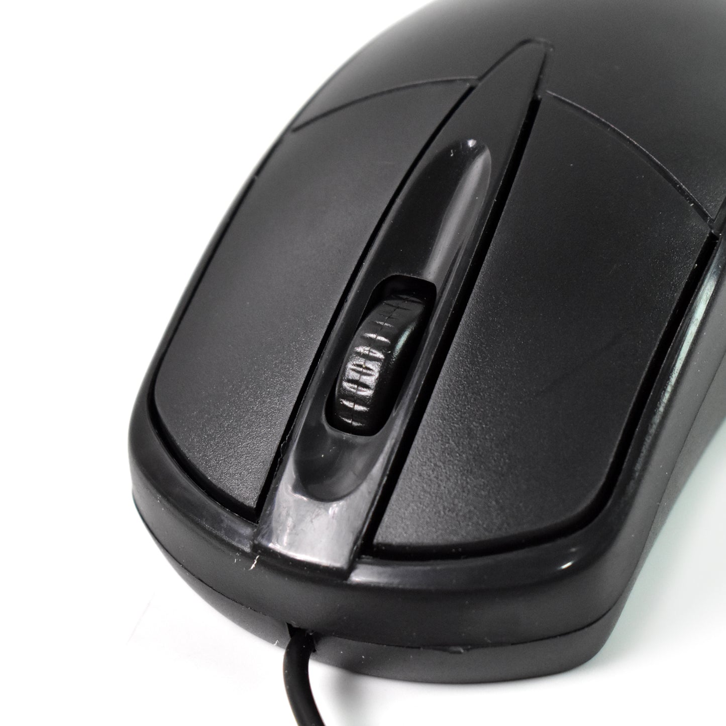 Wukusy wired optical mouse M-045 for computers and laptops, black with ergonomic design, connected via USB cable.