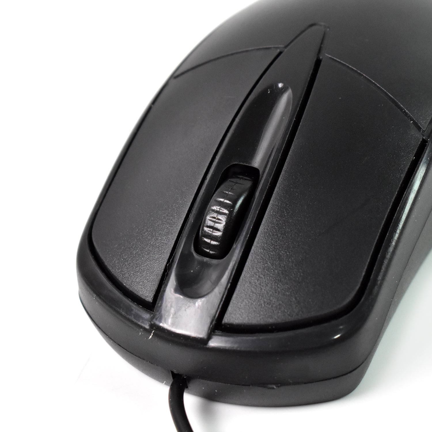 Wukusy wired optical mouse M-045 for computers and laptops, black with ergonomic design, connected via USB cable.
