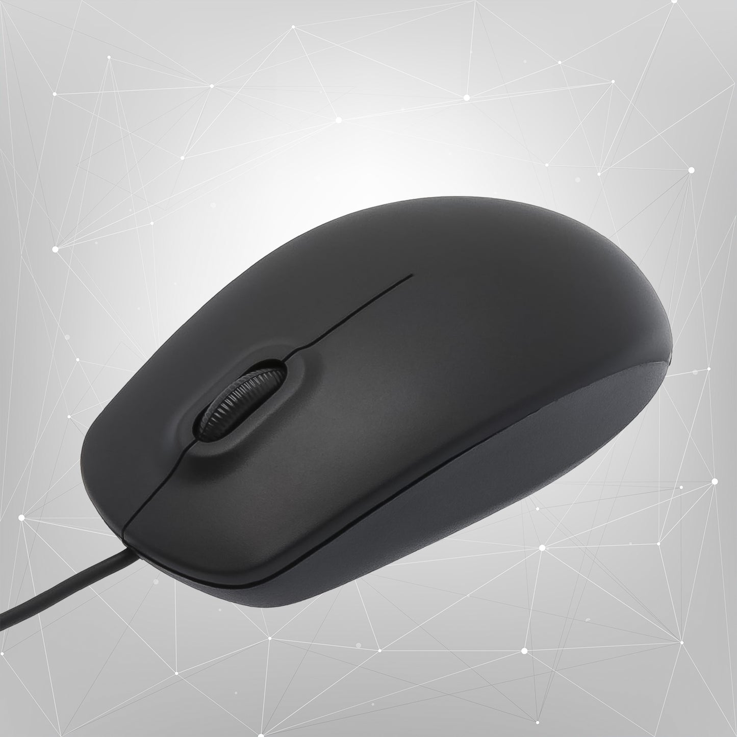 Wukusy wired optical computer mouse M-111 on a desk, featuring a sleek design and standard USB connector for laptop and PC use