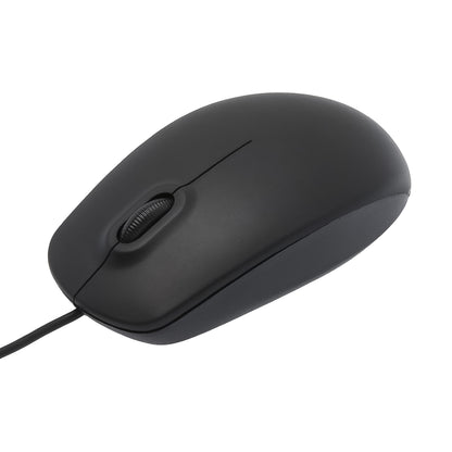 Wukusy wired optical computer mouse M-111 on a desk, featuring a sleek design and standard USB connection.
