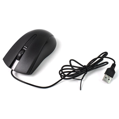 Wukusy wired optical computer mouse for laptops, black, with ergonomic design and USB connection, shown on a plain background.