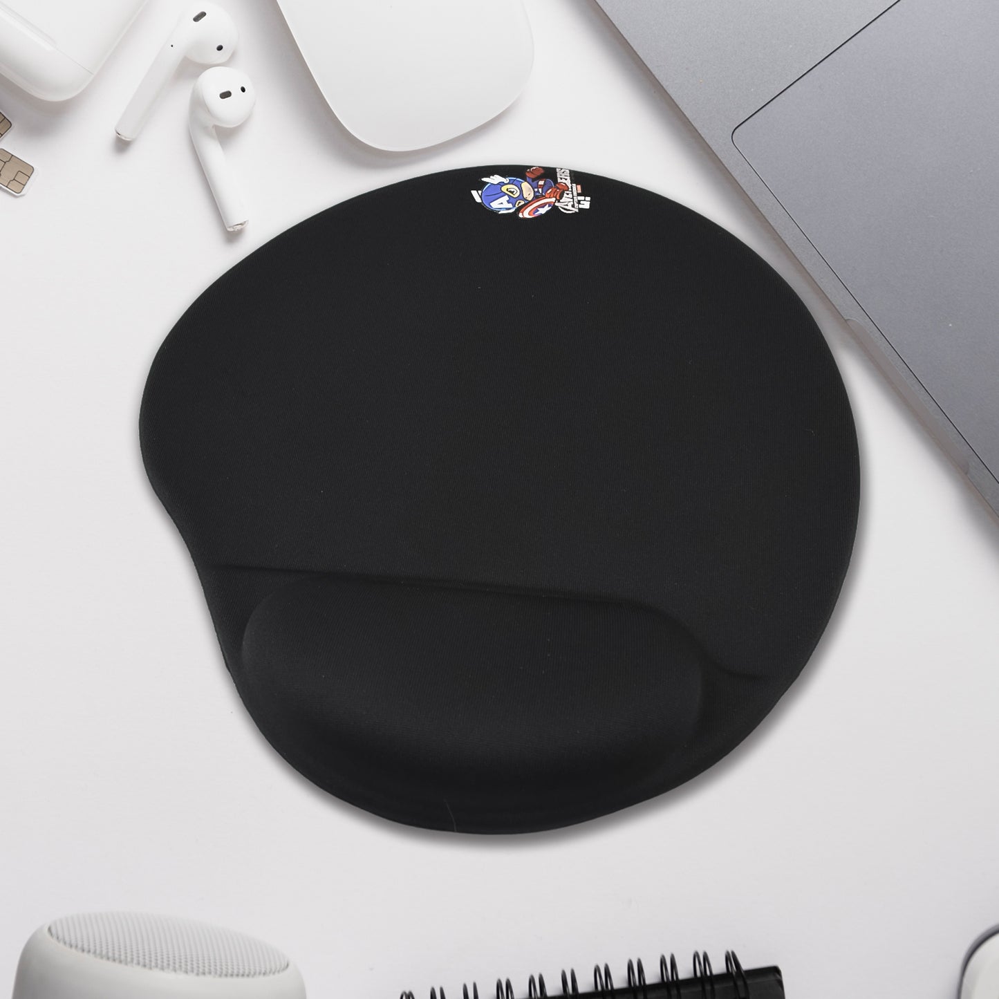 Wukusy gaming wrist mouse pad with padded wrist support, black surface, designed for comfortable gaming and mouse control.