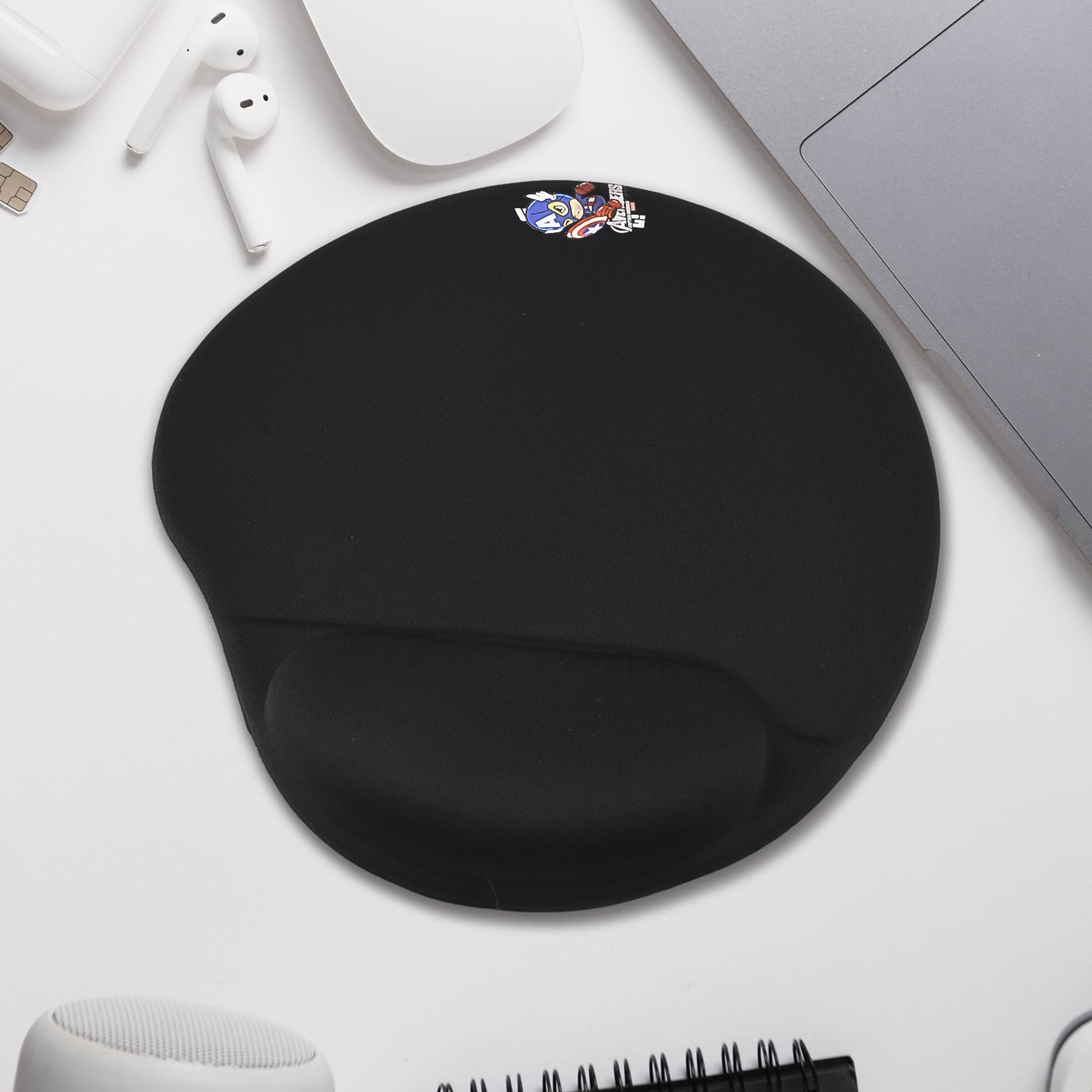 Wukusy gaming wrist mouse pad with padded wrist support, black surface, designed for comfortable gaming and mouse control.