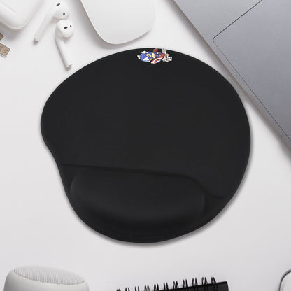 Wukusy gaming wrist mouse pad with padded wrist support, black surface, designed for comfortable gaming and mouse control.