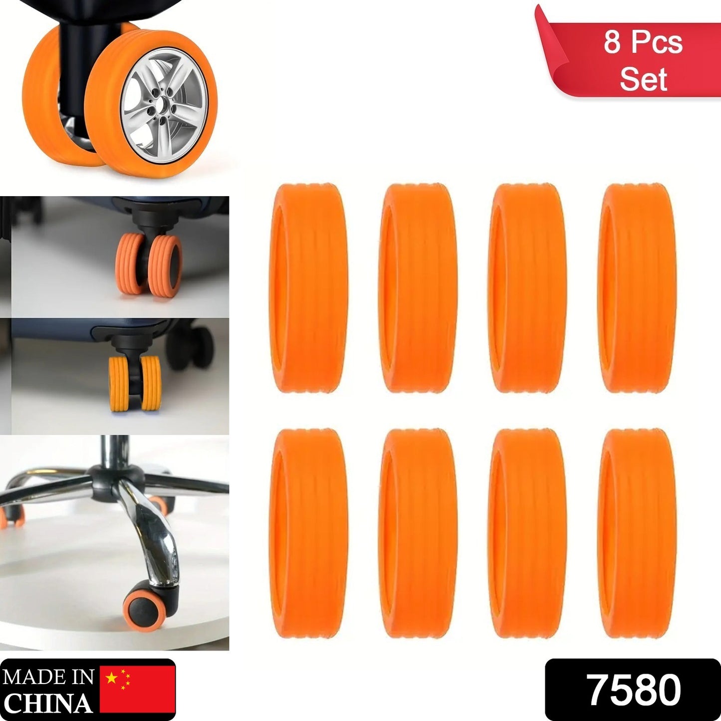 Wukusy luggage wheel covers set of 8 silicone protectors for suitcase wheels, reducing noise and protecting travel luggage wheels.