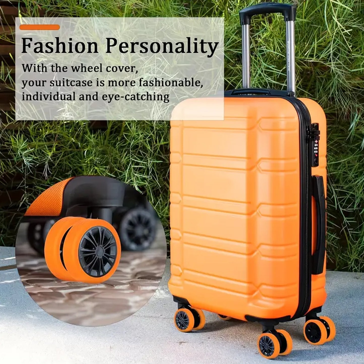 Wukusy luggage wheel covers set of 8 silicone protectors for suitcase wheels, reduces noise and prevents damage during travel.