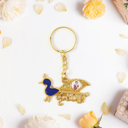 Wukusy Krishna-themed decorative metal keychain featuring intricate design, perfect as a spiritual accessories gift.