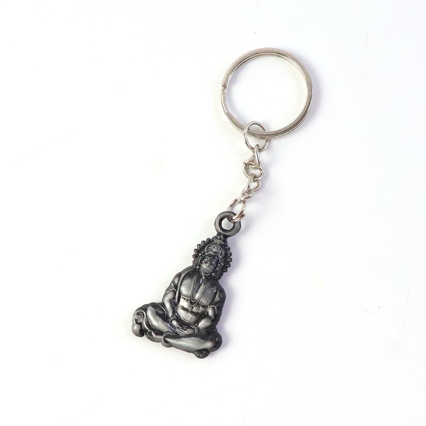 Premium Wukusy Hanuman Ji sitting pose metal keychain, spiritual accessories featuring detailed Hindu deity design.