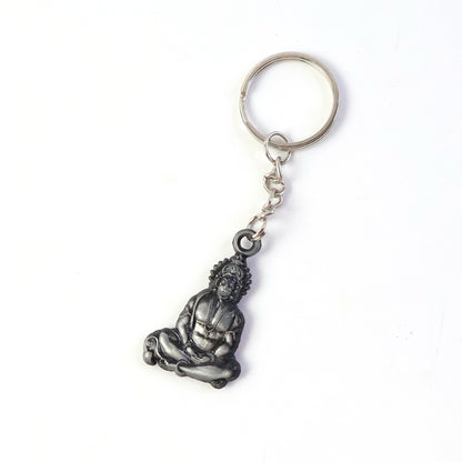 Premium Wukusy Hanuman Ji sitting pose metal keychain, spiritual accessories featuring detailed Hindu deity design.