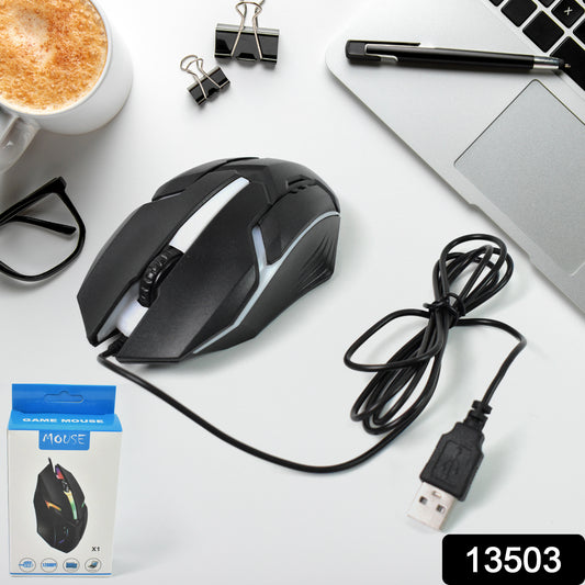 Wukusy ergonomic USB wired gaming mouse showing sleek design with multiple buttons and scroll wheel on a plain background.