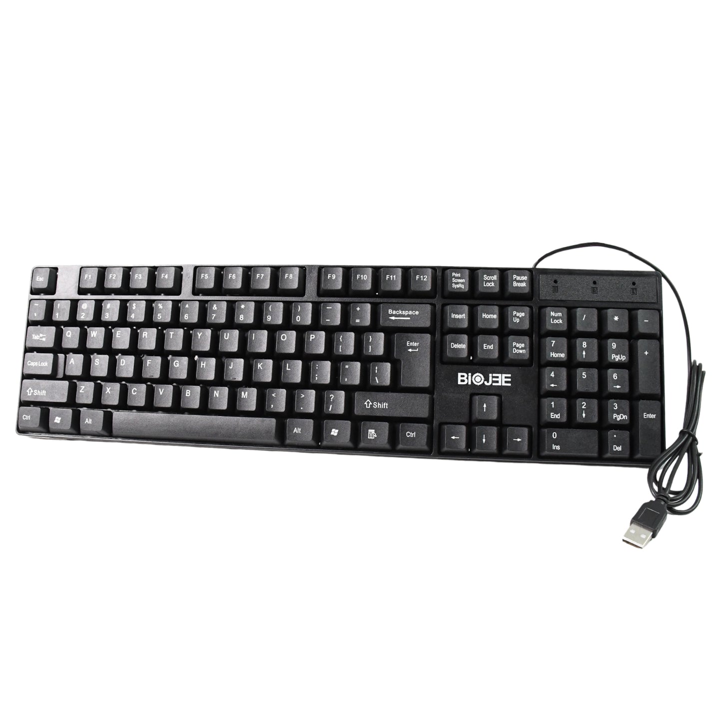 Wukusy wired USB keyboard with 104 keys, standard layout, black design, for desktop computer use.