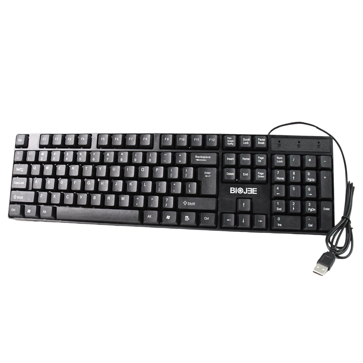 Wukusy wired USB keyboard with 104 keys, standard layout, black design, for desktop computer use.