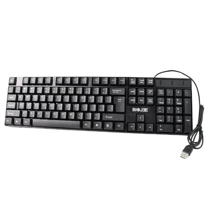 Wukusy wired USB keyboard with 104 keys, standard layout, black design, for desktop computer use.