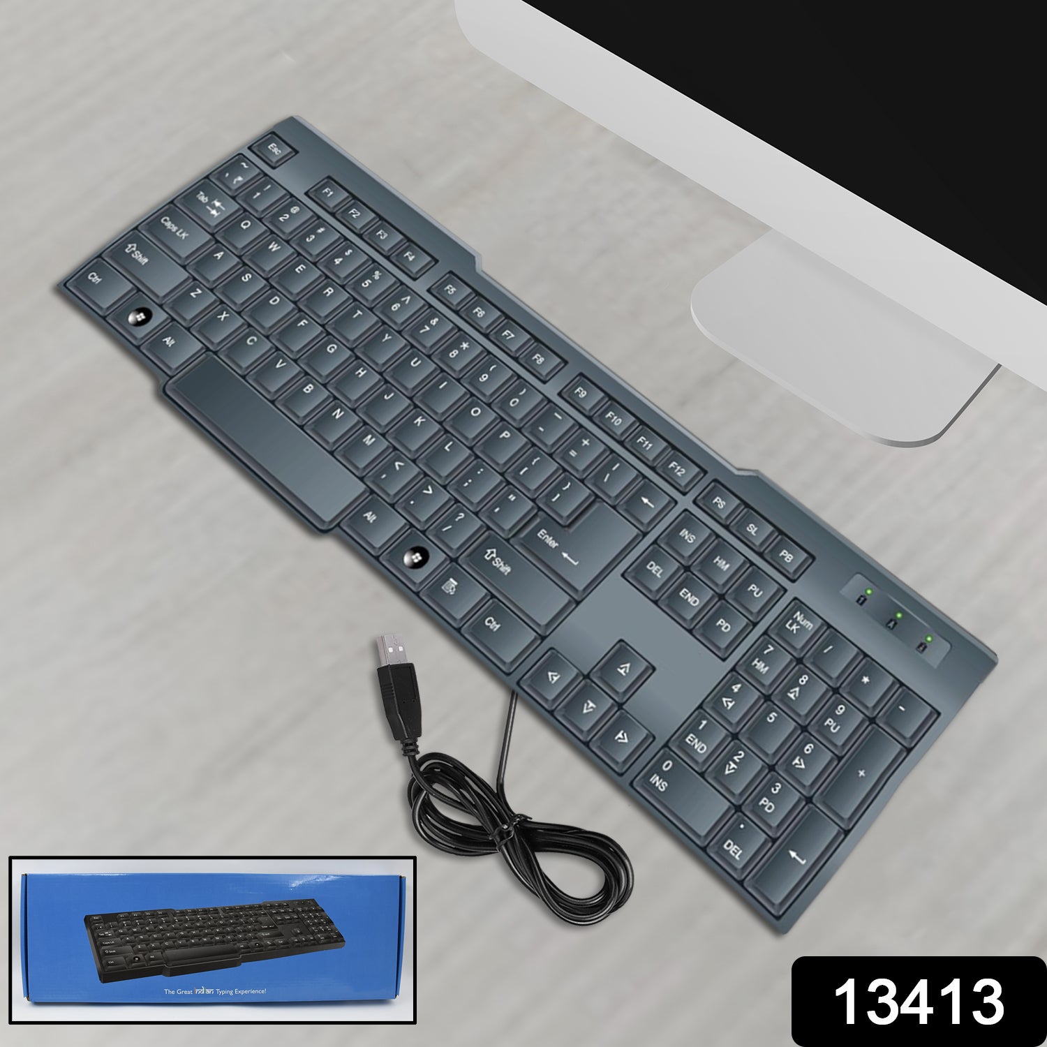 Wukusy wired USB keyboard with 104 keys, standard layout, black design, computer accessory for typing and productivity.