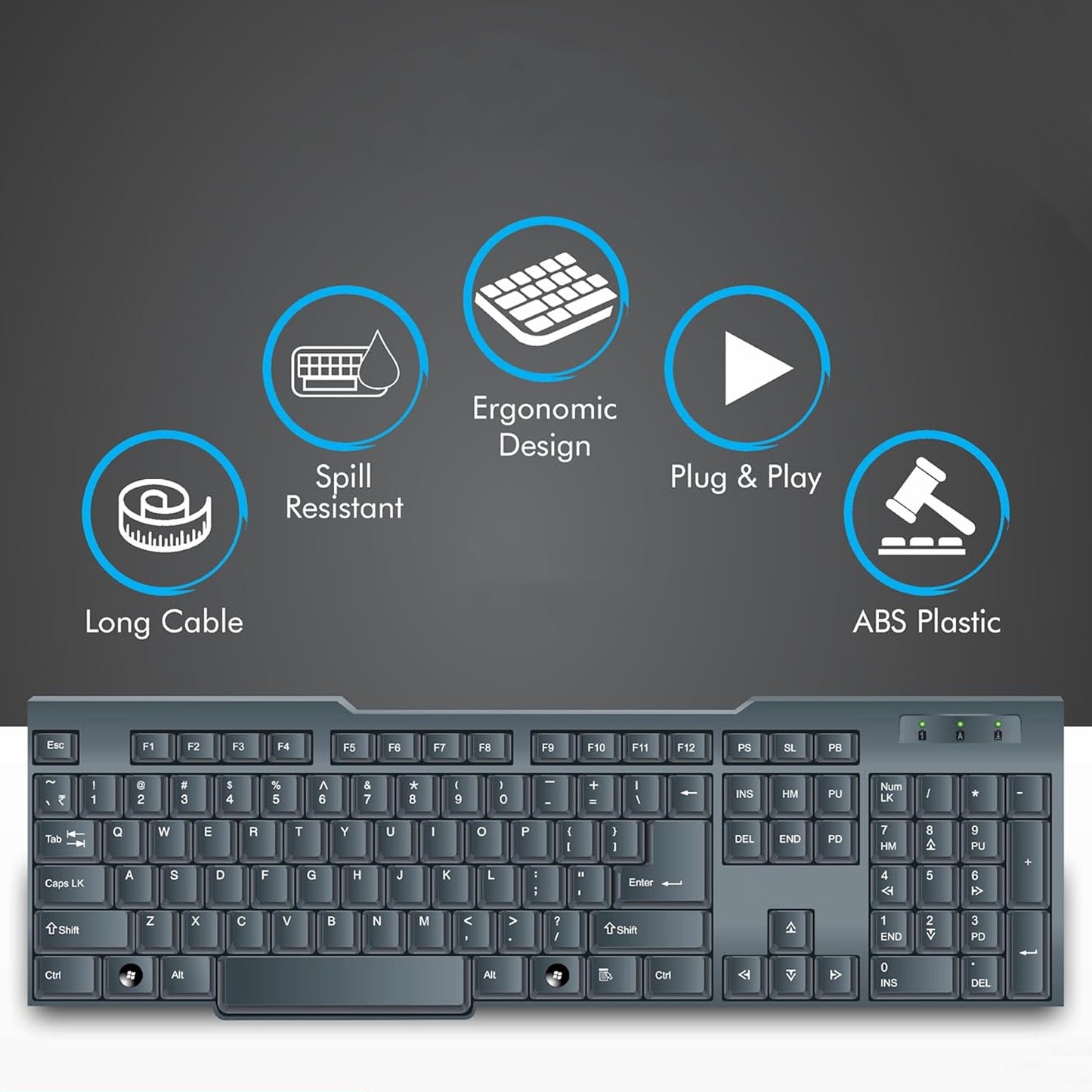 Wukusy wired USB keyboard with 104 keys, standard computer accessory for comfortable typing and everyday use