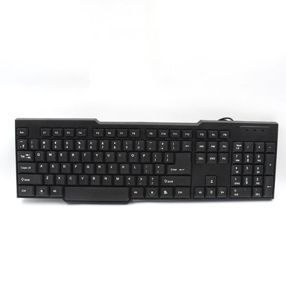 Wukusy wired USB keyboard with 104 keys, standard layout, black design, used as a computer accessories typing device.