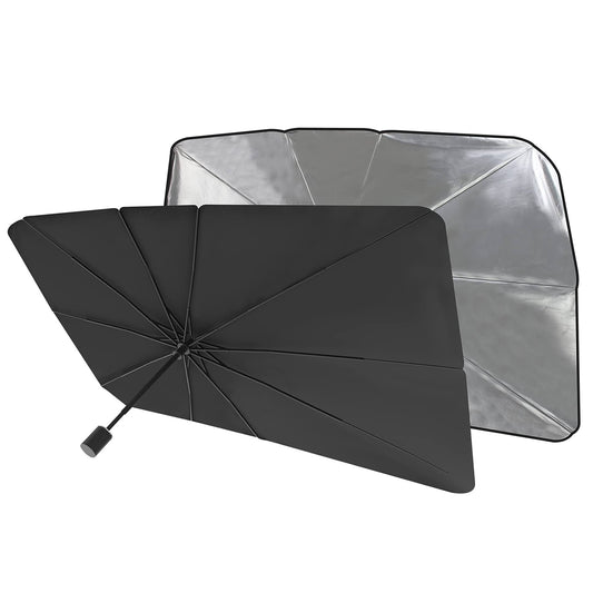 Wukusy automotive windshield umbrella sunshade cover with foldable visor for heat insulation and UV protection.
