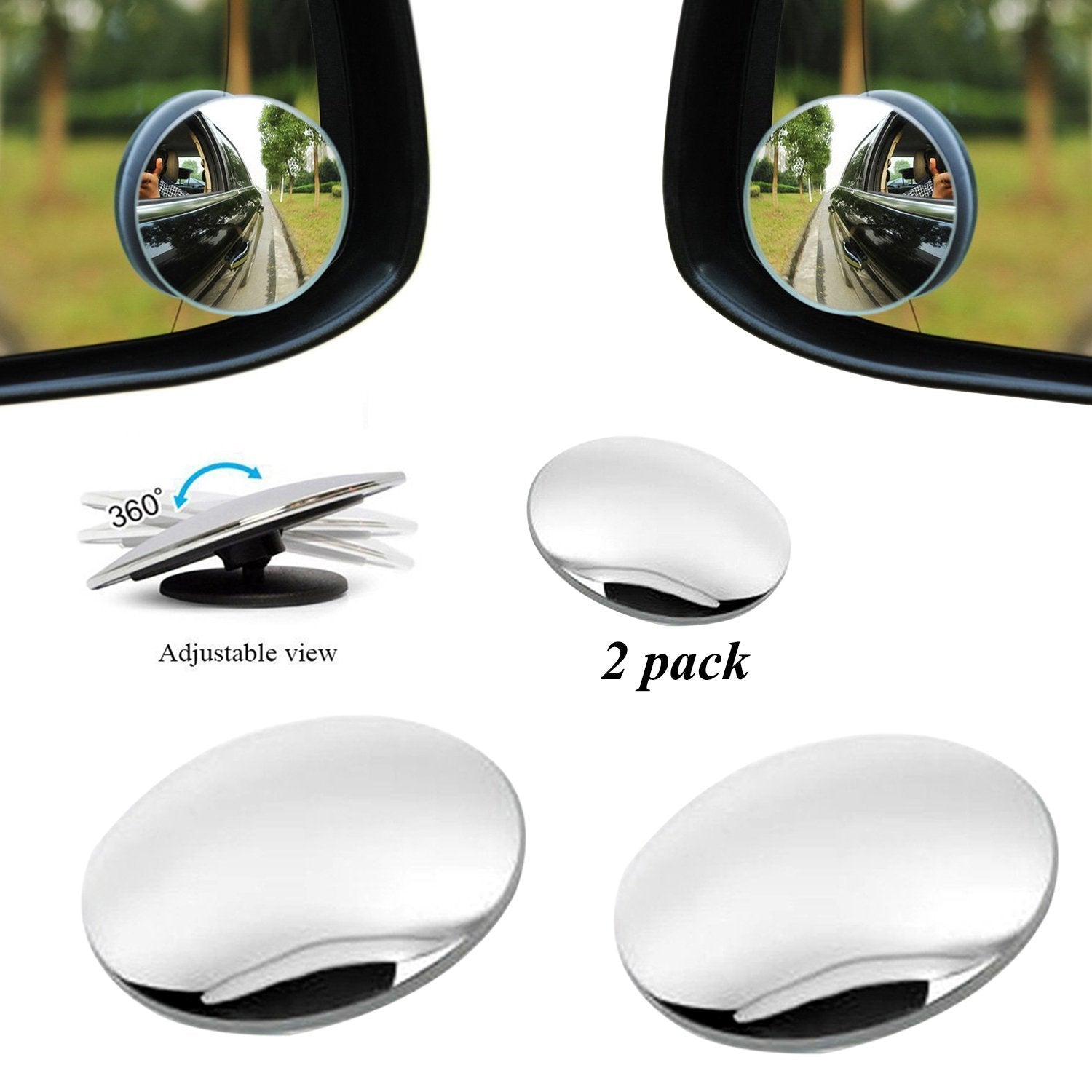 Pair of Wukusy 1512 Blind Spot Round Wide Angle Adjustable Convex Rear View Mirrors for automotive use.