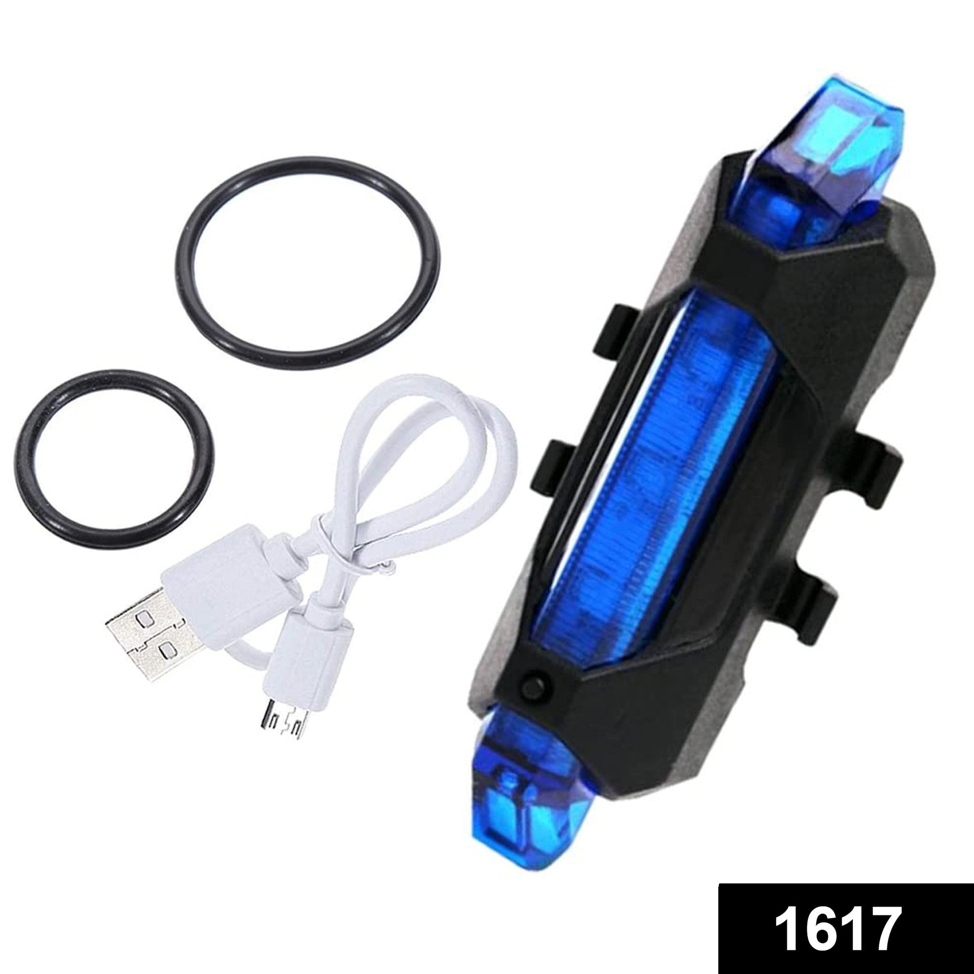 Blue rechargeable bicycle front LED light by Wukusy, waterproof automotive lighting for enhanced visibility during rides.