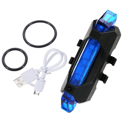 Wukusy 1617 rechargeable waterproof bicycle front LED light in blue, mounted on a bicycle for visibility and safety.
