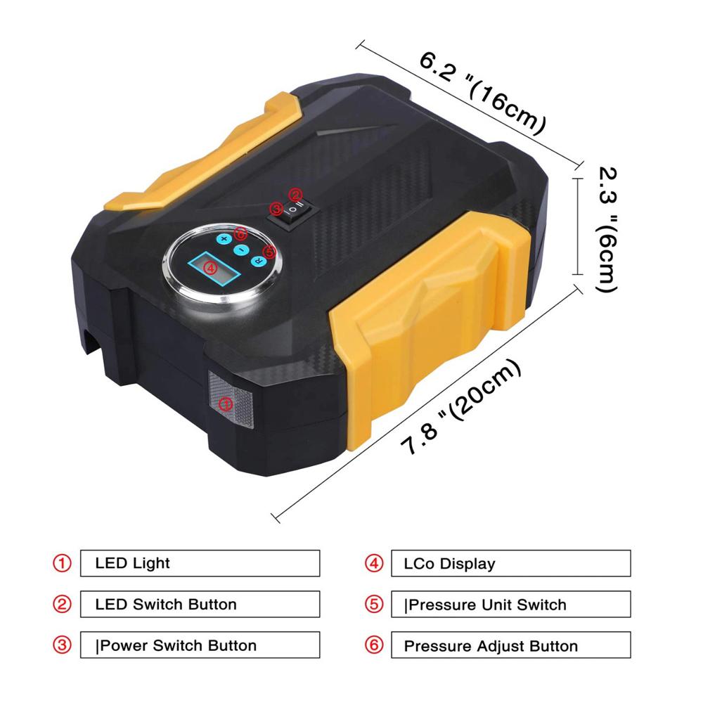 Wukusy portable electric car air compressor pump inflating car and bike tires, compact automotive tool for tire inflation.
