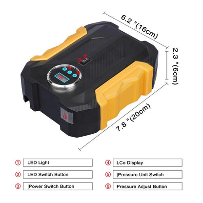 Wukusy portable electric car air compressor pump inflating car and bike tires, compact automotive tool for tire inflation.