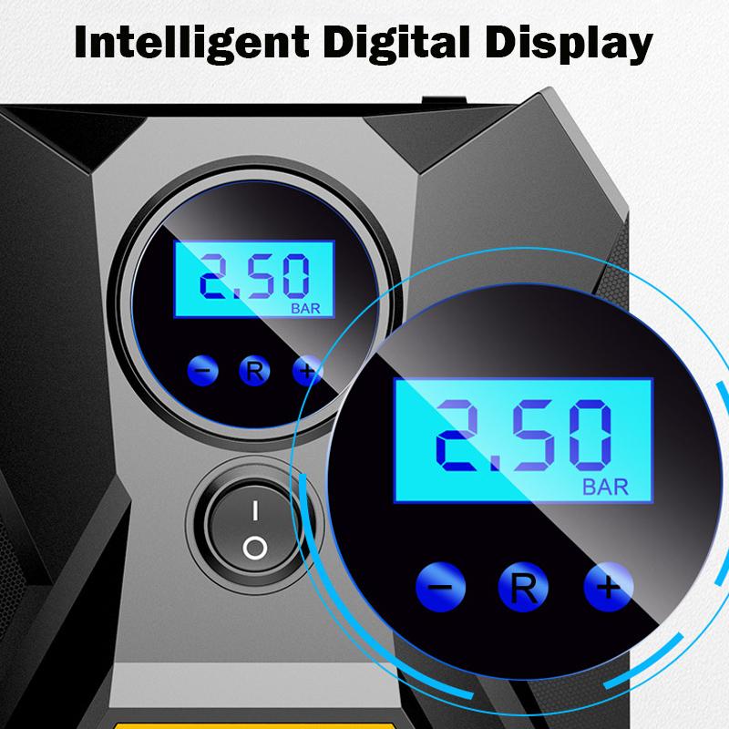 Wukusy 1646 Digital Car Tyre Inflator portable air compressor pump for automotive use, with digital display and compact design.