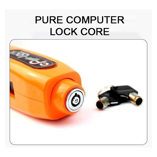 Wukusy Heavy Duty Bike Brake Lock securing handlebar and brake lever to prevent theft or unauthorized use.
