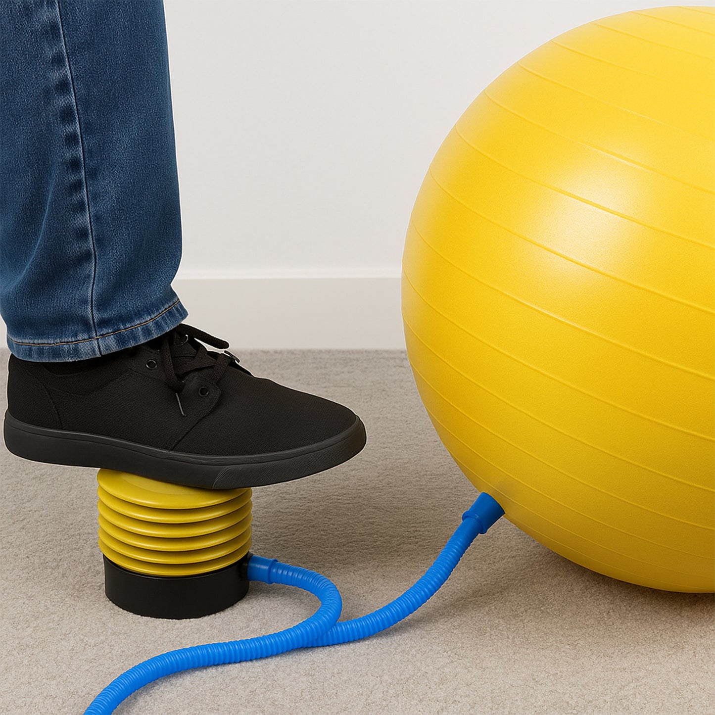 Wukusy 1680 portable foot air pump with hose, automotive tire inflator, compact and lightweight for easy use.