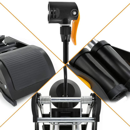 Wukusy portable high-pressure foot air pump compressor for car and bike tires, compact and easy to use automotive tool.