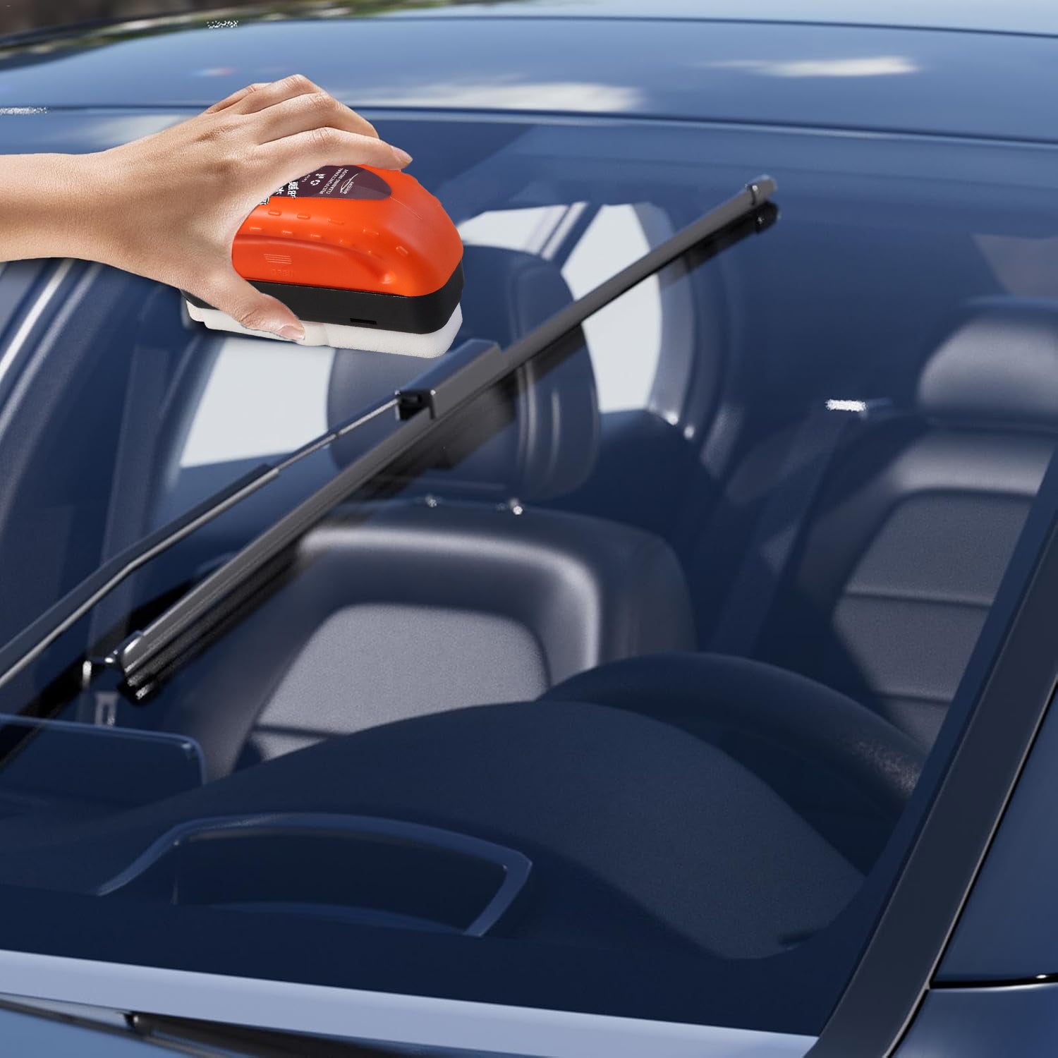 Wukusy 2-in-1 Car Oil Film Cleaning Brush for automotive cleaning, featuring dual-sided design for oil and dirt removal.