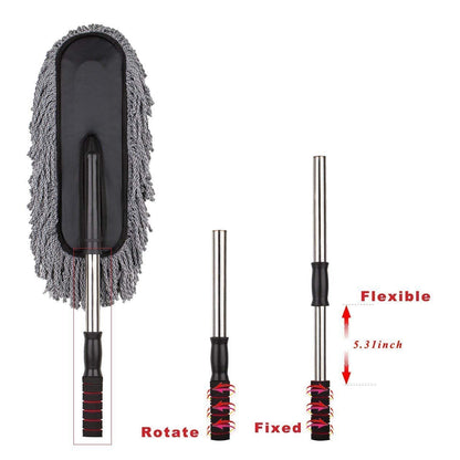 Wukusy automotive car duster with long retractable microfiber brush, non-slip handle, for cleaning car, boat, or home interiors and exteriors.