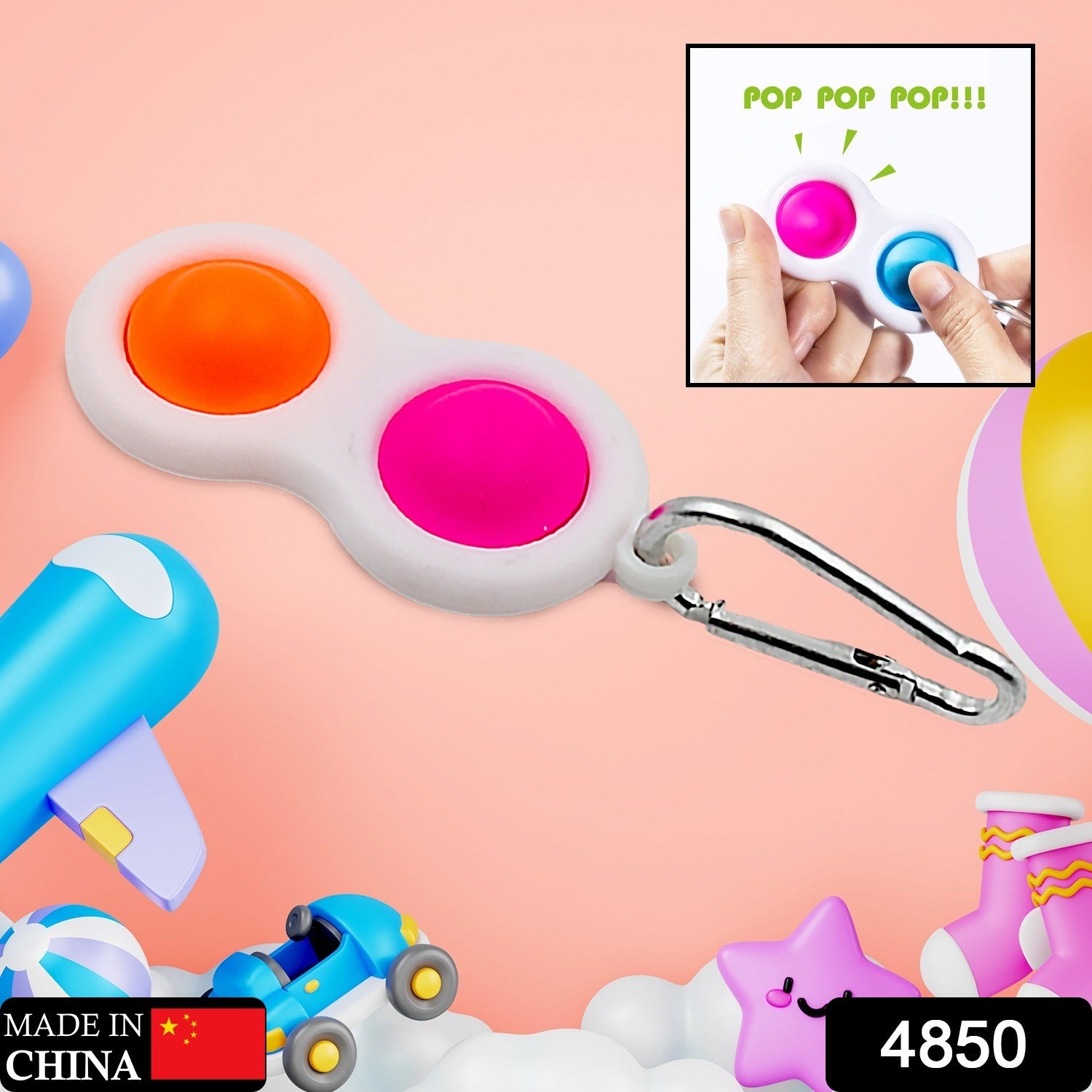 Wukusy Simple Dimple Fidget Toy Mini Keychain featuring colorful silicone buttons, designed for stress relief and portability.