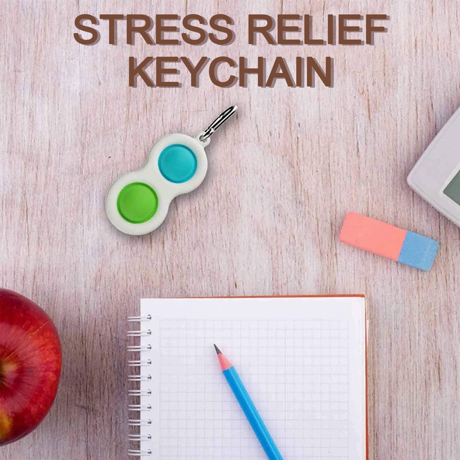 Wukusy Simple Dimple Fidget Toy Mini Keychain attached to a car key, automotive-themed small sensory stress relief toy.