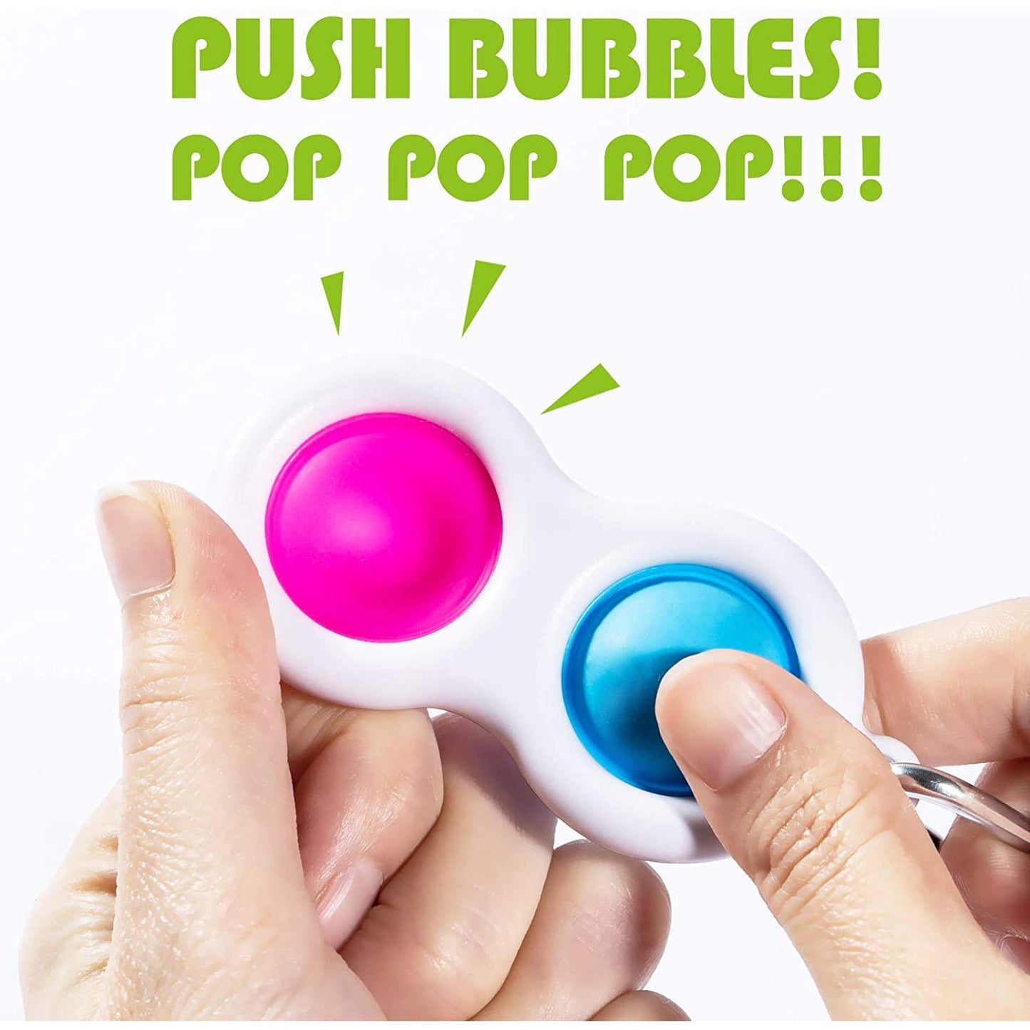 Wukusy Simple Dimple Fidget Toy Mini Keychain attached to a car keyring, compact and colorful automotive accessory.