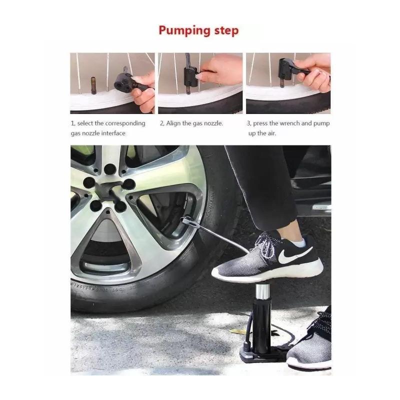 Wukusy 488 Mini Foot Pump Inflator for bike and car tires, compact automotive air pump with foot-operated pedal.