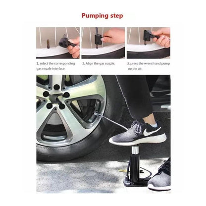 Wukusy 488 Mini Foot Pump Inflator for bike and car tires, compact automotive air pump with foot-operated pedal.