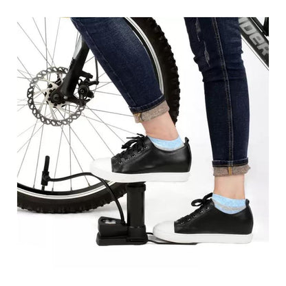 Wukusy 488 Mini Foot Pump Inflator for bike and car tires, compact automotive air pump with foot pedal and pressure gauge.