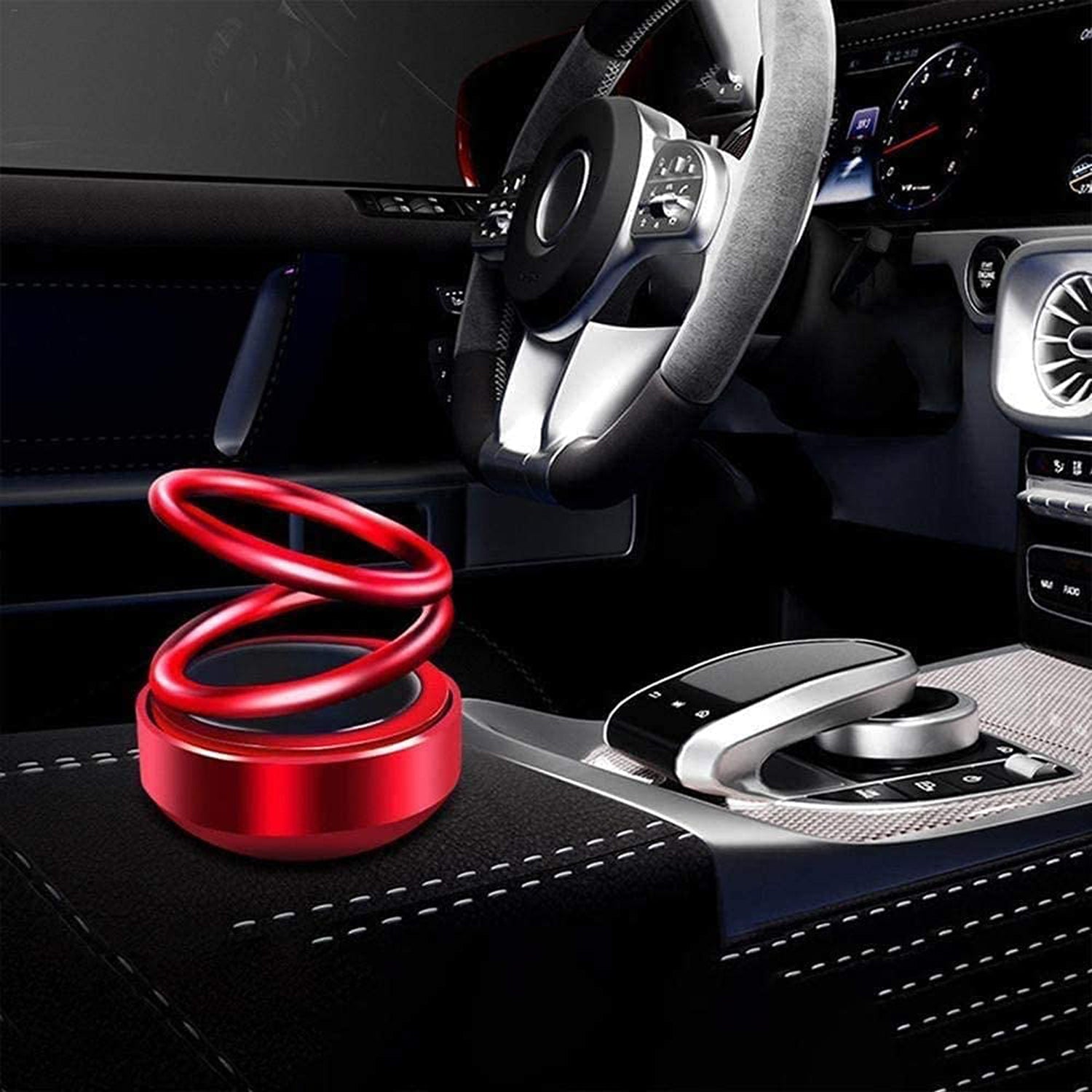 Wukusy Solar Power Car Aroma Diffuser with 360-degree rotating double ring design for freshening car, home, or office spaces.