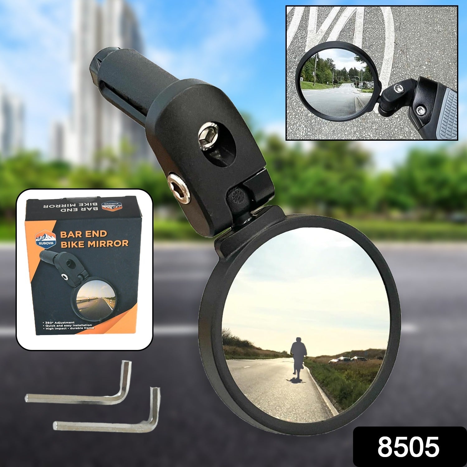 Wukusy 8505 bar end bike mirror, 360° rotatable and foldable rearview mirror for bicycles, durable and safety-focused design